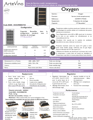 Product information | Artevino OXMMT177NVD Cave à vin de service Product fiche | Fixfr