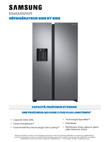 Product information | Samsung RS68N8320S9 Réfrigérateur Américain Product fiche | Fixfr