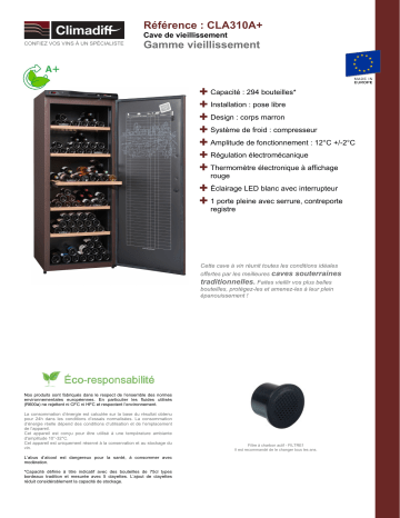 Product information | Climadiff CLA310A+ Cave à vin vieillissement Product fiche | Fixfr