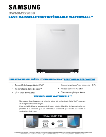 Product information | Samsung DW60M9550BB WaterWall Lave vaisselle tout intégrable Product fiche | Fixfr