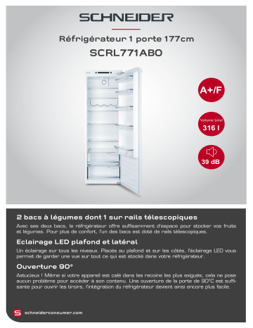 Product information | Schneider SCRL771ABO Réfrigérateur 1 porte encastrable Product fiche | Fixfr
