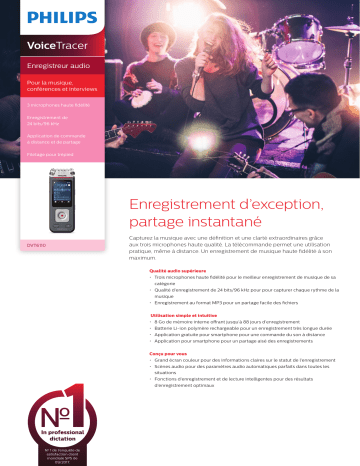 Product information | Philips Voice Tracer DVT6110 Dictaphone Product fiche | Fixfr
