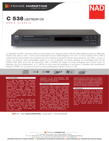 Product information | NAD C538 graphite Platine CD Product fiche | Fixfr