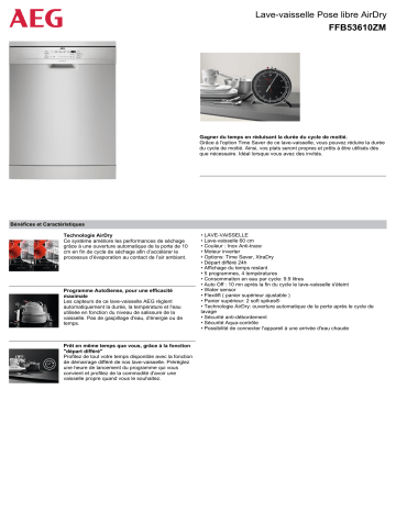 Product information | AEG FFB53610ZM Lave vaisselle 60 cm Product fiche | Fixfr
