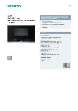 Siemens BE634LGS1 IQ700 Micro ondes encastrable Product fiche