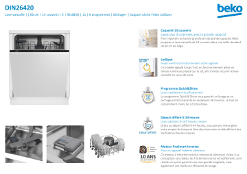 Product information | Beko DIN26420 Lave vaisselle tout intégrable Manuel utilisateur | Fixfr
