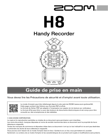 Manuel du propriétaire | Zoom H8 Enregistreur audio Owner's Manual | Fixfr