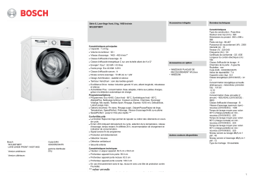 Product information | Bosch WUU28T08FF Lave linge hublot Product fiche | Fixfr