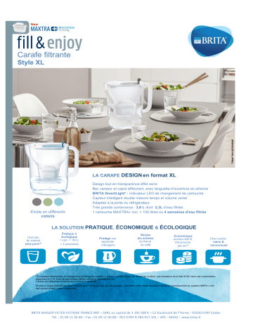 Product information | Brita STYLE XL graphite- 1 cartouche Maxtra Carafe filtrante Product fiche | Fixfr