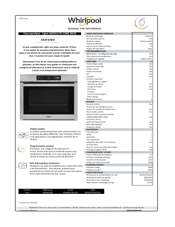 Product information | Whirlpool EX AKZ9626IX Four encastrable Product fiche | Fixfr