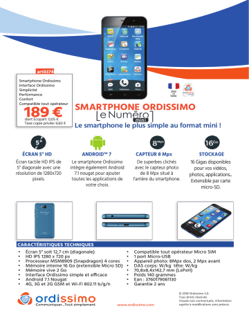 Product information | Ordissimo Le Mini Bleu 16 Go Smartphone Product fiche | Fixfr