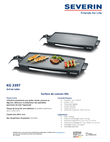 Product information | Severin Plancha KG2397 Plancha électrique Product fiche | Fixfr