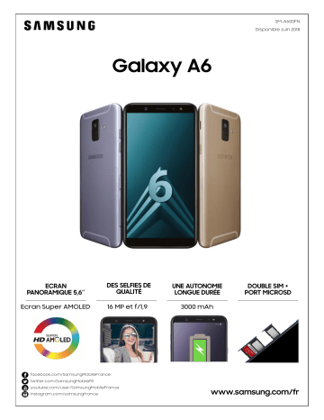 Product information | Samsung Galaxy A6 Gold Smartphone Product fiche | Fixfr