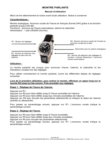 Manuel du propriétaire | Orium PARLANTE CASUAL Montre parlante homme Owner's Manual | Fixfr