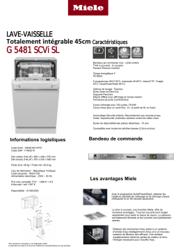 Miele G 5481 SCVi SL Lave vaisselle tout intégrable Product fiche