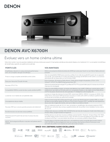 Product information | Denon AVC-X6700H Argent Ampli Home Cinema Product fiche | Fixfr