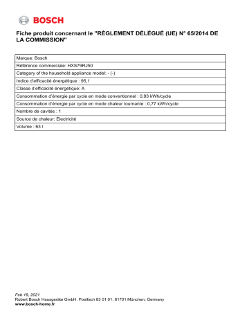 Product information | Bosch HXS79RJ50 SERIE 6 Cuisinière mixte Product fiche | Fixfr
