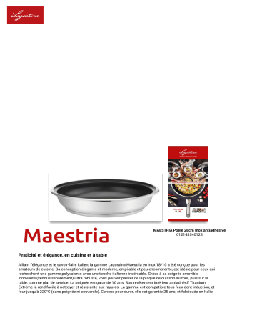 Product information | Lagostina Maestria anti adhesive 28 cm Poêle Product fiche | Fixfr