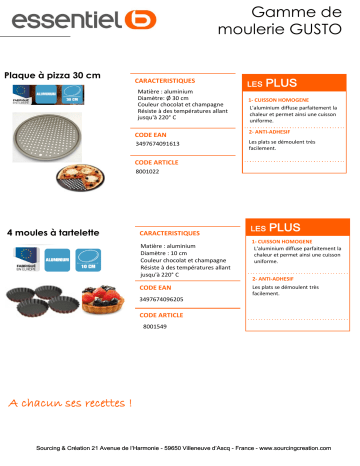 Product information | Essentielb 30cm Gusto Plaque à pizza Product fiche | Fixfr