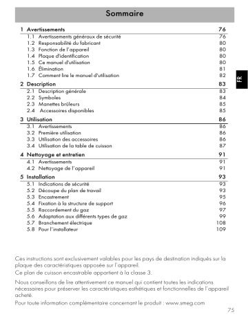 Manuel du propriétaire | Smeg SE93SGH3 Table gaz Owner's Manual | Fixfr