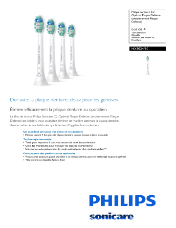 Product information | Philips Sonicare - HX9024/10 Brossette dentaire Product fiche | Fixfr