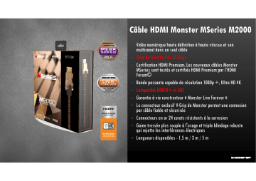 Product information | Monstercable M2000 UHD 4K HDR10+ 25GBPS 3M Câble HDMI Product fiche | Fixfr