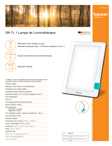 Product information | Beurer SR TL1 Luminothérapie Product fiche | Fixfr