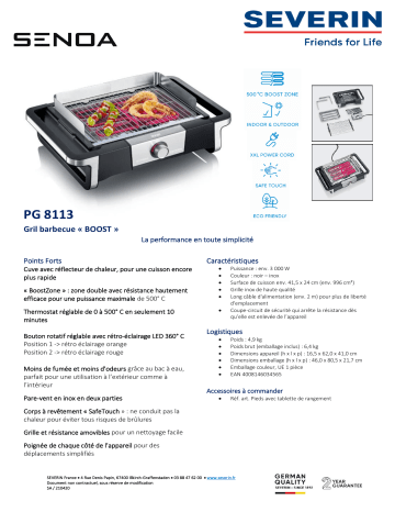 Product information | Severin PG 8113 Barbecue électrique Product fiche | Fixfr