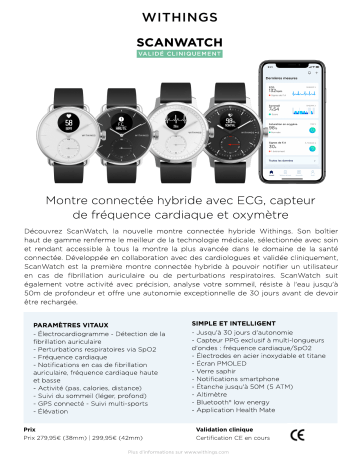 SCANWATCH BLANC 42mm | Product information | Withings SCANWATCH NOIR 42mm Montre santé Manuel utilisateur | Fixfr