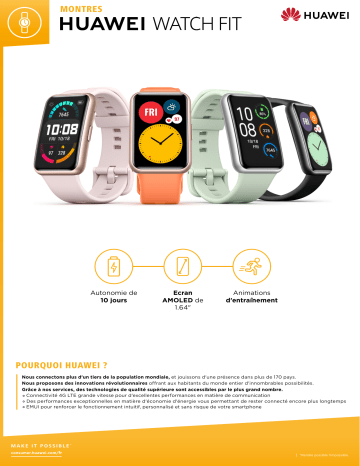 Watch Fit Noir | Watch Fit Vert | Watch Fit Orange | Product information | Huawei Watch Fit Rose Montre connectée Product fiche | Fixfr