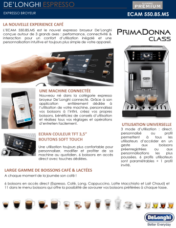 Product information | DeLonghi PRIMADONNA CLASS ECAM550.85.MS Expresso Broyeur Manuel utilisateur | Fixfr