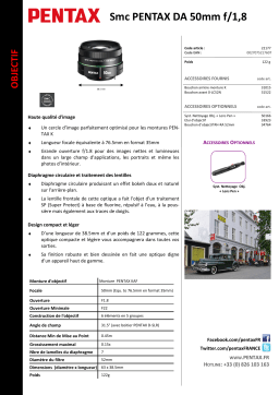 Pentax SMC DA 50mm f/1.8 Objectif pour Reflex Product fiche