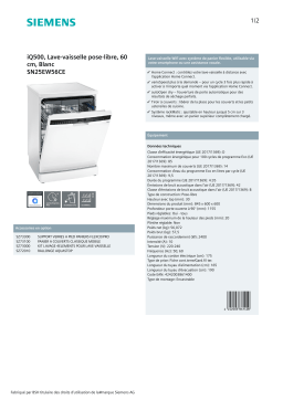 Siemens SN25EW56CE IQ500 Lave vaisselle Product fiche