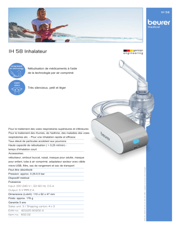 Product information | Beurer IH58 Inhalateur Manuel utilisateur | Fixfr