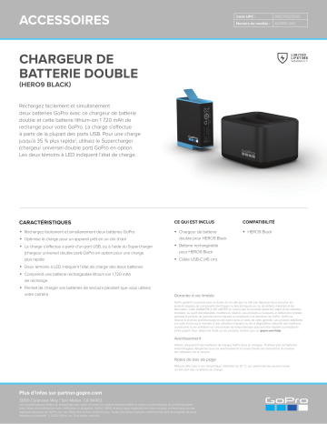 Product information | Gopro Double + Batterie Hero9 Black Chargeur Product fiche | Fixfr
