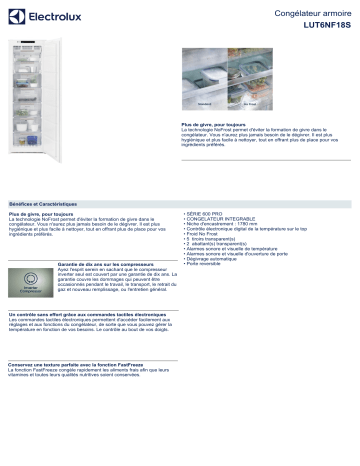 Product information | Electrolux LUT6NF18S Congélateur encastrable Product fiche | Fixfr