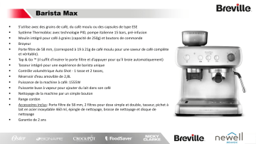 Product information | Breville BARISTA MAX VCF126X01 Expresso Broyeur Product fiche | Fixfr