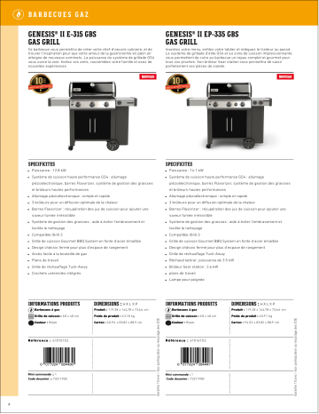 Product information | Weber Genesis II EP-335 GBS Gas Grill Barbecue gaz Manuel utilisateur | Fixfr
