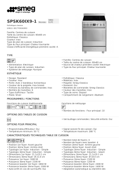 Smeg SPSK60IX9-1 Cuisinière induction Product fiche