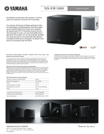 Product information | Yamaha NS-SW100 NOIR Caisson de basse Product fiche | Fixfr