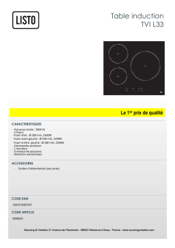 Listo TVI L33 Table induction Product fiche