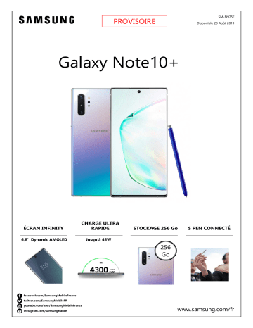 Product information | Samsung Galaxy Note 10+ Silver Smartphone Product fiche | Fixfr