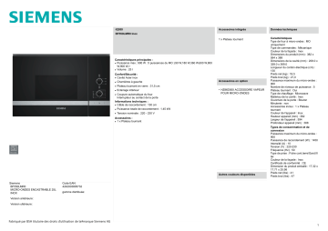 Product information | Siemens BF550LMR0 IQ300 Micro ondes encastrable Product fiche | Fixfr