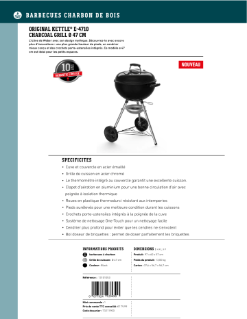 Product information | Weber Original Kettle E-4710 Charcoal Grill 47 Barbecue charbon Product fiche | Fixfr
