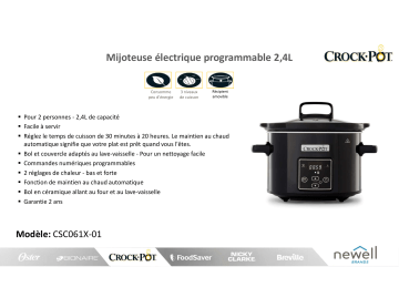 Product information | Crock Pot CSC061X-01 2.4L Mijoteuse Product fiche | Fixfr