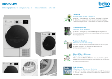 Product information | Beko BDS8534W Sèche linge pompe à chaleur Manuel utilisateur | Fixfr