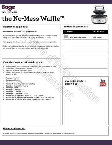 Product information | Sage Appliances SWM520BSS4EEU1 Gaufrier Product fiche | Fixfr