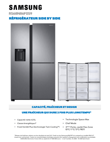 Product information | Samsung RS68N86F0S9 Réfrigérateur multi portes Product fiche | Fixfr