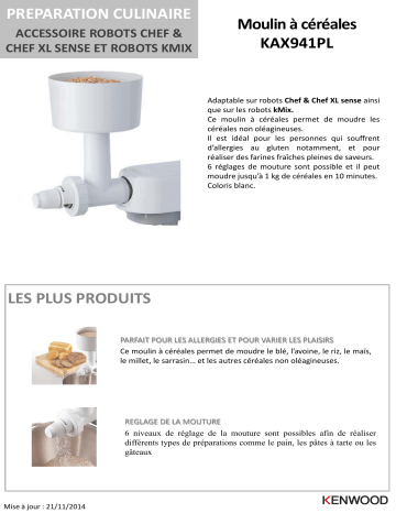 Product information | Kenwood KAX941PL MOULIN céréale/café Moulin Product fiche | Fixfr