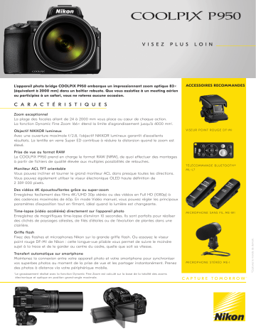 Product information | Nikon P950 noir PACK + batterie + étui + SD Appareil photo Bridge Manuel utilisateur | Fixfr